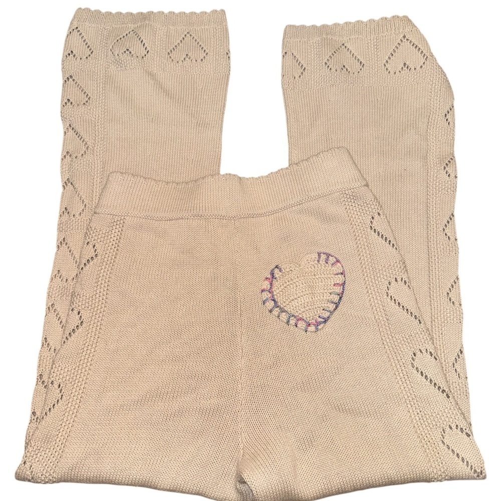 LoveShackFancy Toro Knit Pants Sunset Wheat Heart Detail Cotton Size Small - Picture 7 of 8